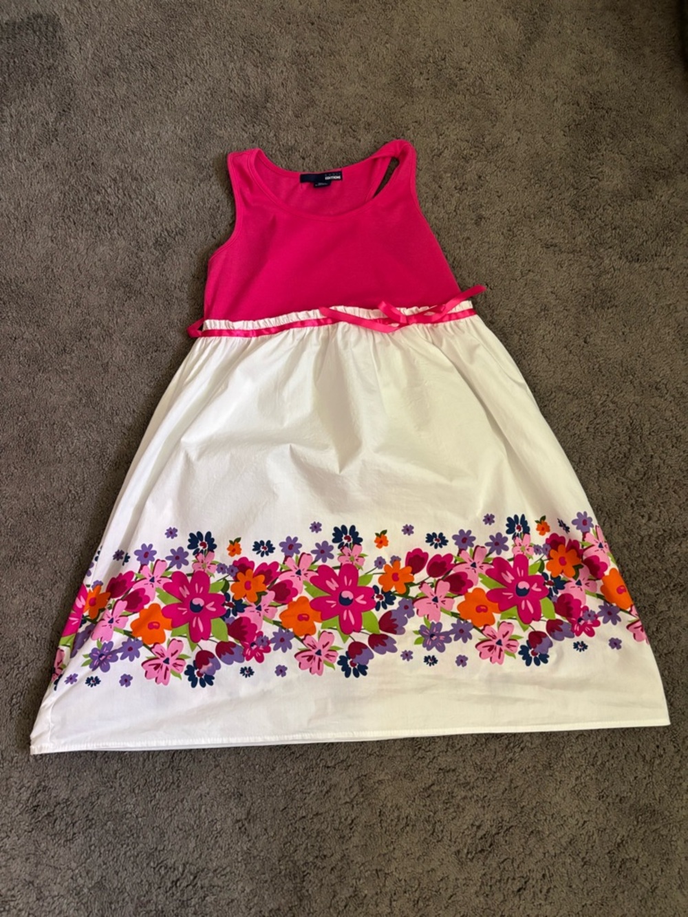 Basic Editions Girls Pink White Floral Sundress Bow Sleeveless XL (14/16)